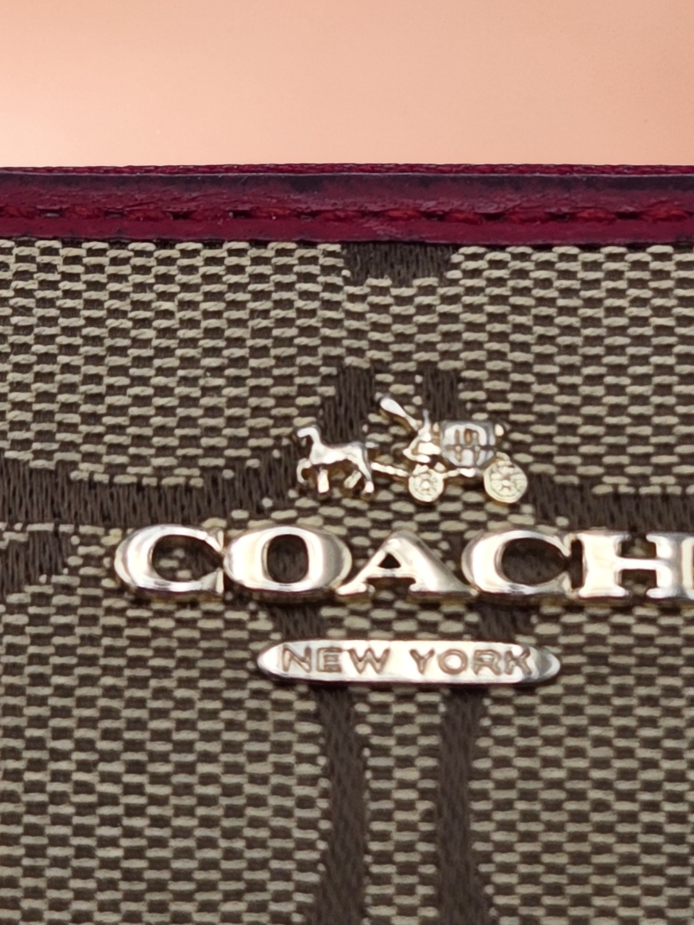 Coach Signature Zip-Around Wallet – Brown/Red Monogram Logo